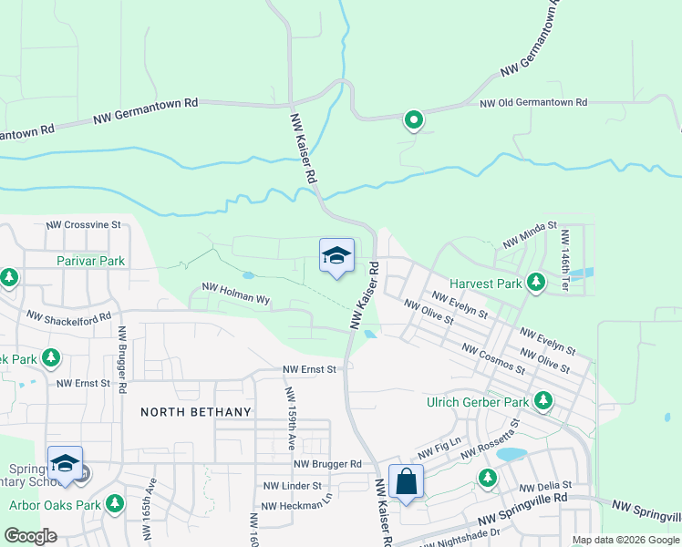 map of restaurants, bars, coffee shops, grocery stores, and more near 7805 Northwest Kaiser Road in Portland