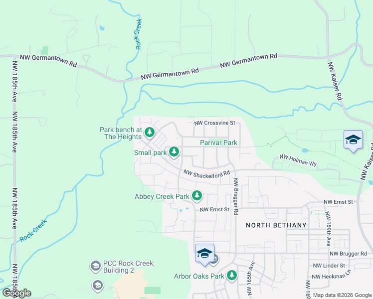 map of restaurants, bars, coffee shops, grocery stores, and more near 16992 Northwest Trillium Street in Portland