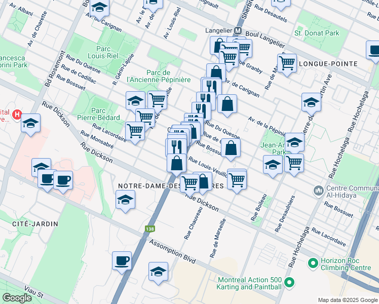 map of restaurants, bars, coffee shops, grocery stores, and more near in Montreal