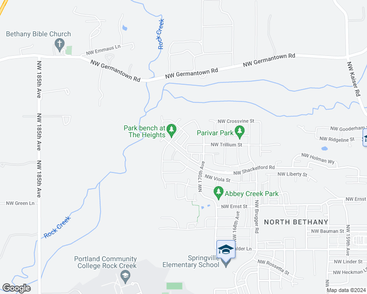 map of restaurants, bars, coffee shops, grocery stores, and more near 17263 Northwest Trillium Street in Portland