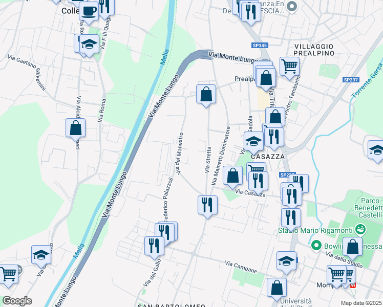 map of restaurants, bars, coffee shops, grocery stores, and more near 64 Via del Manestro in Brescia