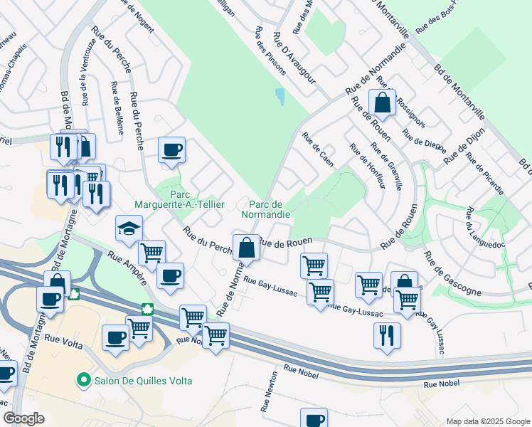 map of restaurants, bars, coffee shops, grocery stores, and more near 236 Rue de Normandie in Boucherville