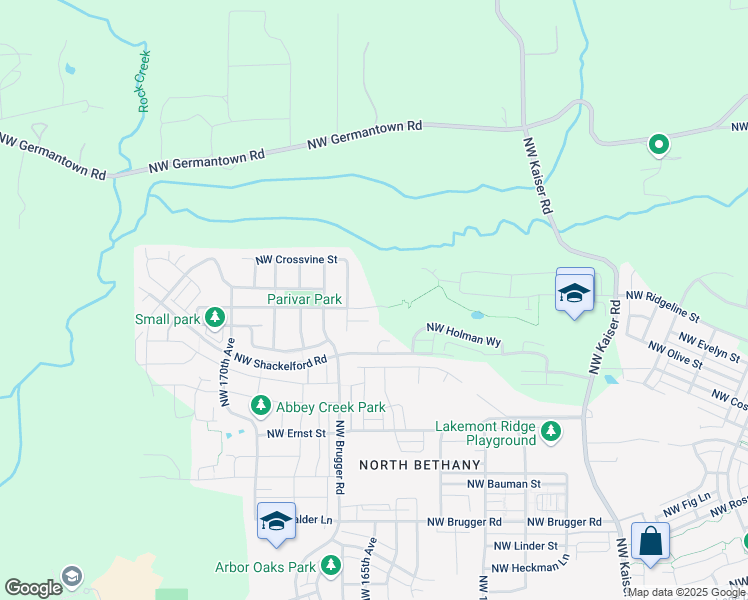 map of restaurants, bars, coffee shops, grocery stores, and more near 16584 Northwest Trillium Street in Portland