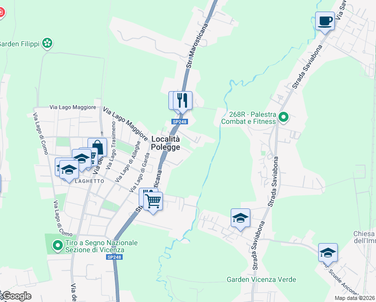 map of restaurants, bars, coffee shops, grocery stores, and more near 33 Via Maglio di Laghetto in Vicenza