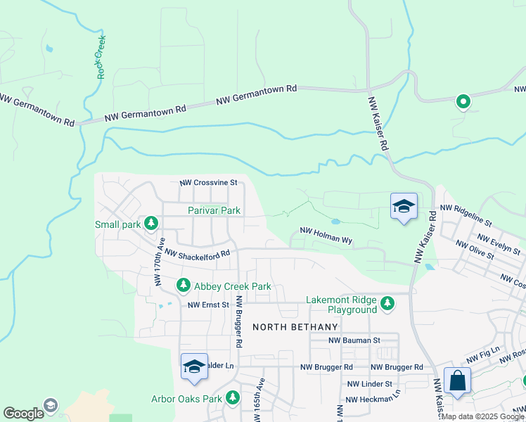 map of restaurants, bars, coffee shops, grocery stores, and more near 16584 Northwest Trillium Street in Portland