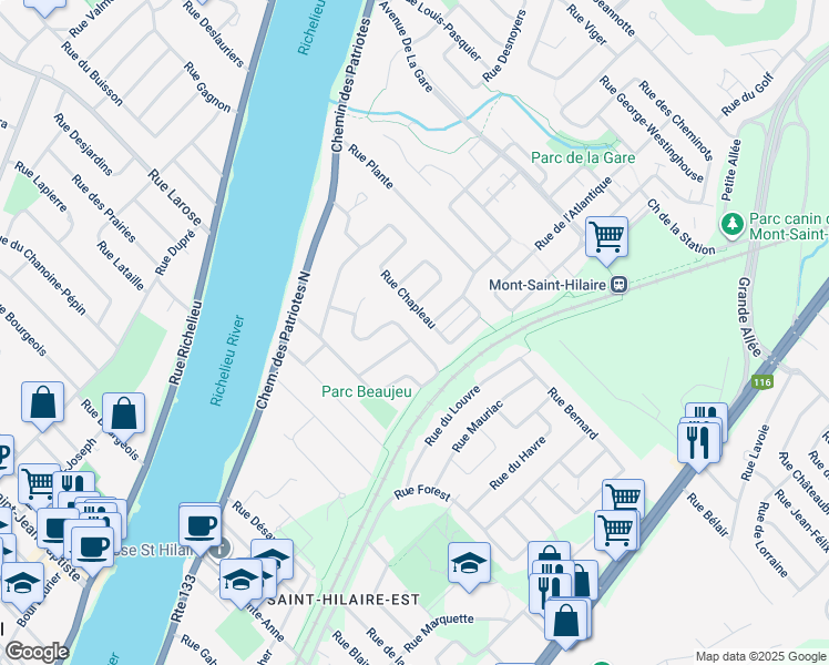 map of restaurants, bars, coffee shops, grocery stores, and more near 552 Rue Piedmont in Mont-Saint-Hilaire