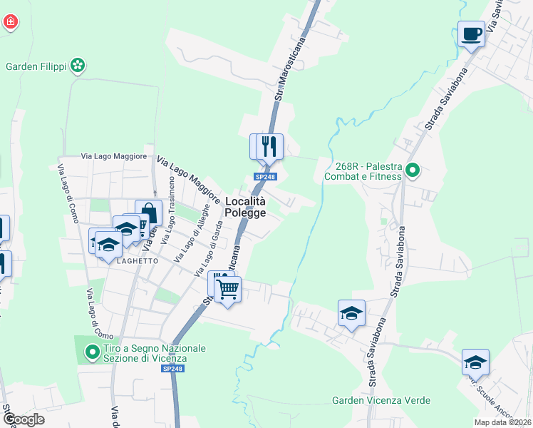 map of restaurants, bars, coffee shops, grocery stores, and more near 33 Via Maglio di Laghetto in Vicenza