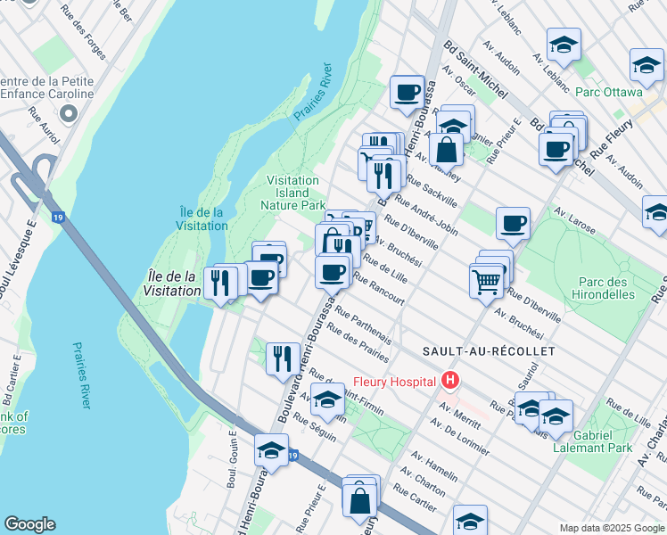 map of restaurants, bars, coffee shops, grocery stores, and more near 2323 Boulevard Henri-Bourassa Est in Montréal