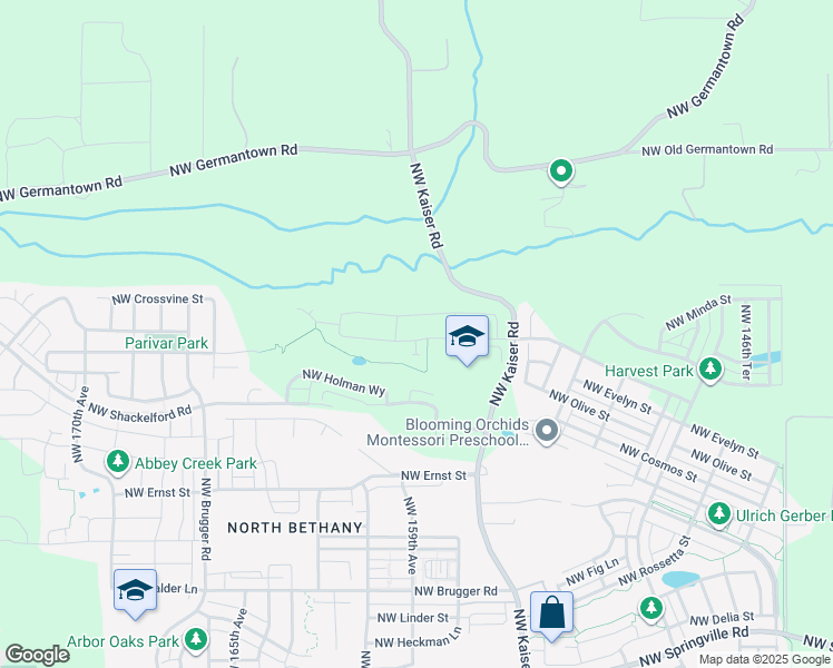 map of restaurants, bars, coffee shops, grocery stores, and more near 15841 Northwest Ridgeline Street in Portland