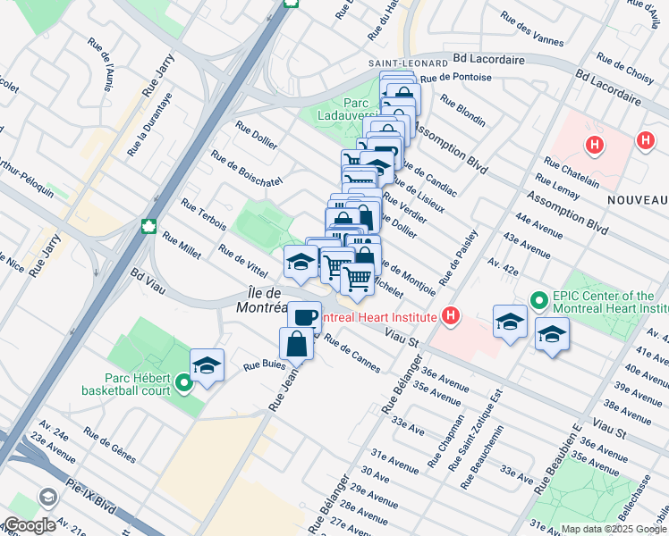 map of restaurants, bars, coffee shops, grocery stores, and more near 5065 Rue Jean-Talon Est in Montréal
