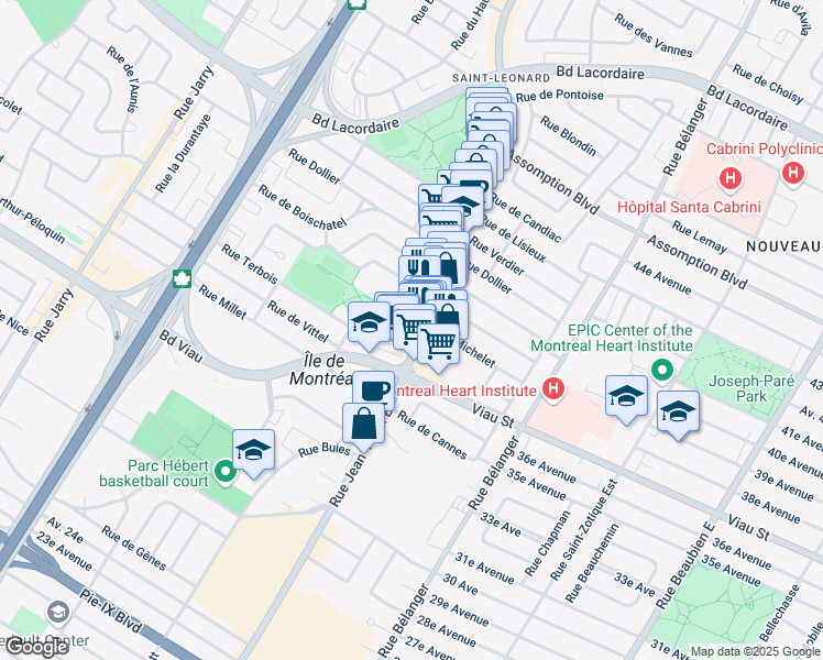 map of restaurants, bars, coffee shops, grocery stores, and more near 5045 Rue Jean-Talon-Ouest in Montréal