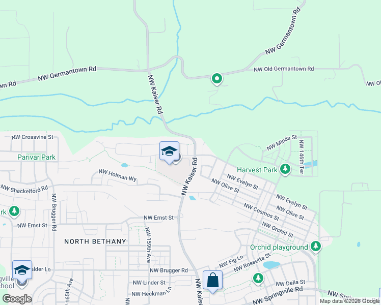 map of restaurants, bars, coffee shops, grocery stores, and more near 7656 Northwest Kaiser Road in Portland