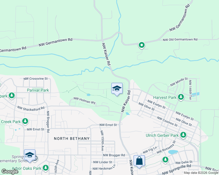 map of restaurants, bars, coffee shops, grocery stores, and more near 7805 Northwest Kaiser Road in Portland