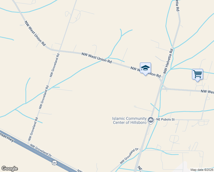 map of restaurants, bars, coffee shops, grocery stores, and more near Northwest West Union Road in Hillsboro