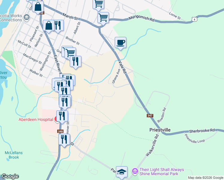 map of restaurants, bars, coffee shops, grocery stores, and more near 235 Ghana Avenue in New Glasgow