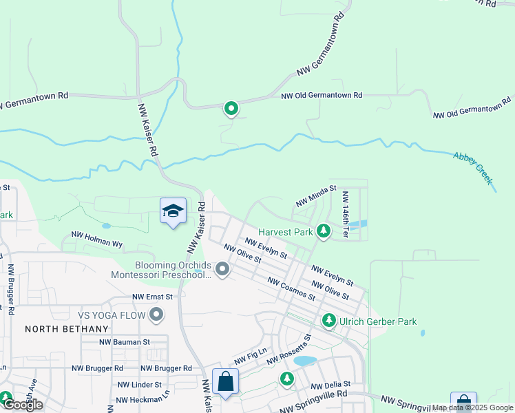 map of restaurants, bars, coffee shops, grocery stores, and more near 7800 Northwest Kaiser Road in Portland