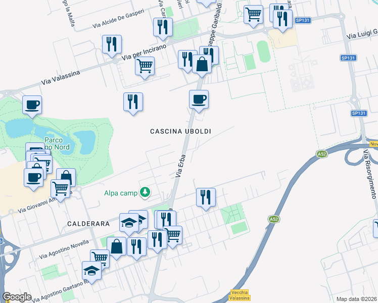 map of restaurants, bars, coffee shops, grocery stores, and more near 1 Via Erba in Paderno Dugnano