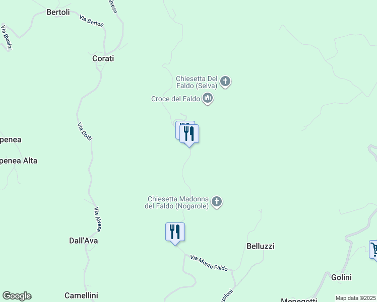 map of restaurants, bars, coffee shops, grocery stores, and more near 15 Via Monte Faldo in Provincia di Vicenza
