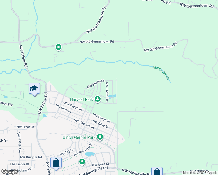 map of restaurants, bars, coffee shops, grocery stores, and more near 14431 Northwest Springville Road in Portland