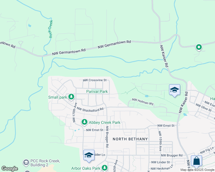 map of restaurants, bars, coffee shops, grocery stores, and more near 16775 Northwest Brugger Road in Portland