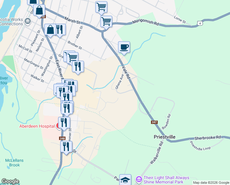 map of restaurants, bars, coffee shops, grocery stores, and more near 235 Ghana Avenue in New Glasgow