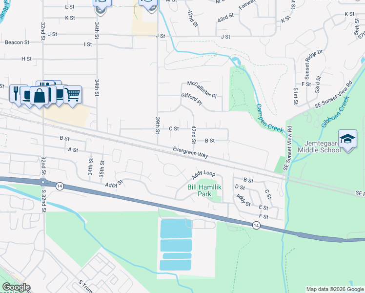map of restaurants, bars, coffee shops, grocery stores, and more near 4025 Southeast A Loop in Washougal