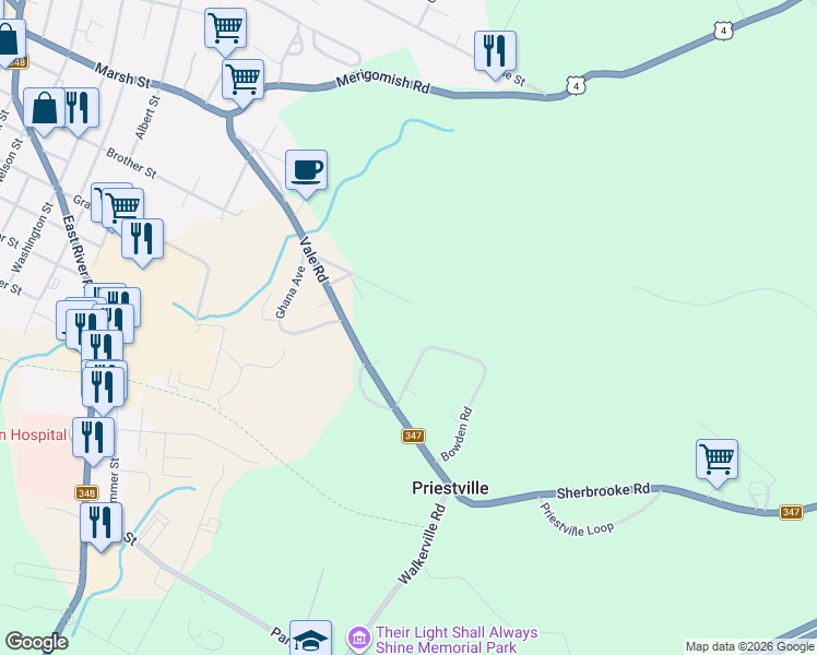 map of restaurants, bars, coffee shops, grocery stores, and more near 102 Bowden Road in New Glasgow