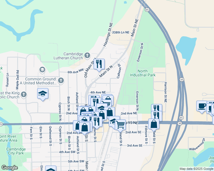 map of restaurants, bars, coffee shops, grocery stores, and more near 319 5th Avenue Northeast in Cambridge