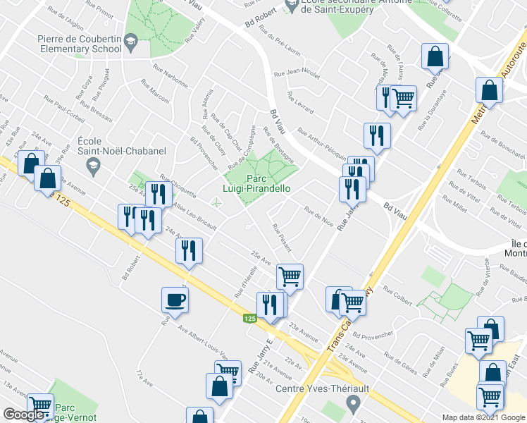 map of restaurants, bars, coffee shops, grocery stores, and more near 4435 Rue Beauvoir in Montréal