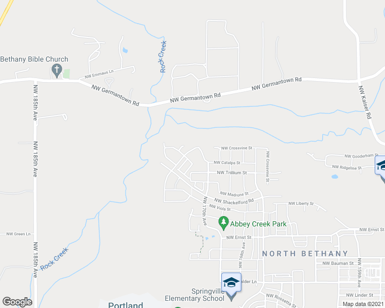 map of restaurants, bars, coffee shops, grocery stores, and more near 17230 Northwest Catalpa Street in Portland