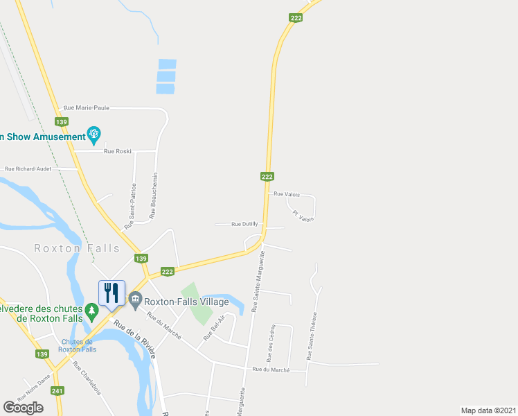 map of restaurants, bars, coffee shops, grocery stores, and more near 381 Rue Notre-Dame in Roxton Falls