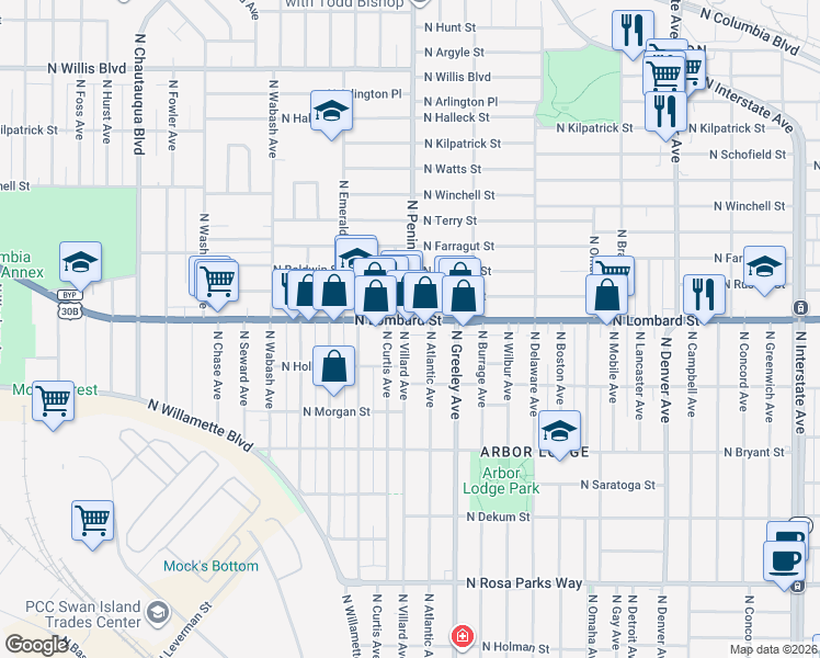 map of restaurants, bars, coffee shops, grocery stores, and more near in Portland