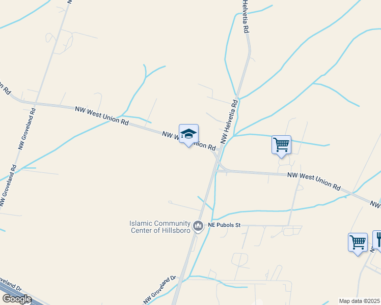 map of restaurants, bars, coffee shops, grocery stores, and more near 23870 Northwest West Union Road in Hillsboro