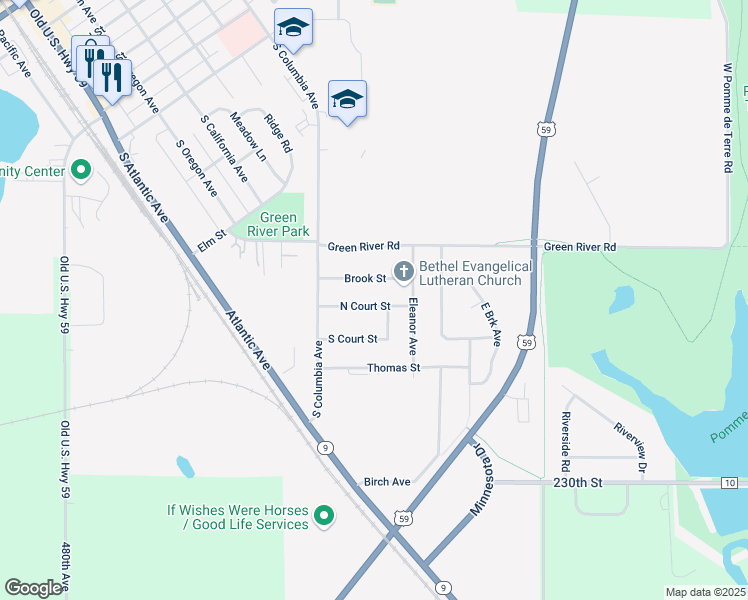 map of restaurants, bars, coffee shops, grocery stores, and more near 57 Brook Street in Morris