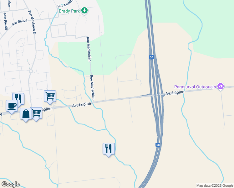 map of restaurants, bars, coffee shops, grocery stores, and more near 200 Rue Carpentier in Gatineau