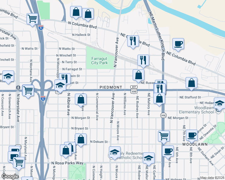 map of restaurants, bars, coffee shops, grocery stores, and more near in Portland