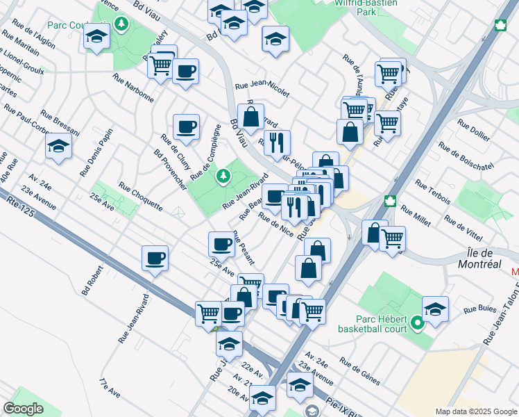 map of restaurants, bars, coffee shops, grocery stores, and more near 8199 Rue de Nice in Montréal