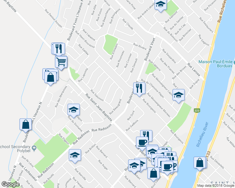 map of restaurants, bars, coffee shops, grocery stores, and more near 985 Rue de Beauport in Beloeil