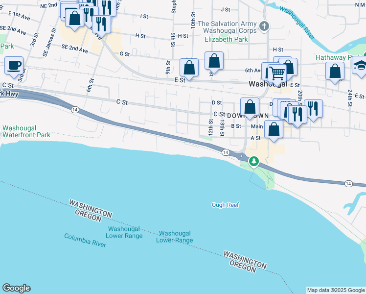 map of restaurants, bars, coffee shops, grocery stores, and more near 954 South A Street in Washougal