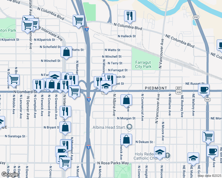 map of restaurants, bars, coffee shops, grocery stores, and more near in Portland