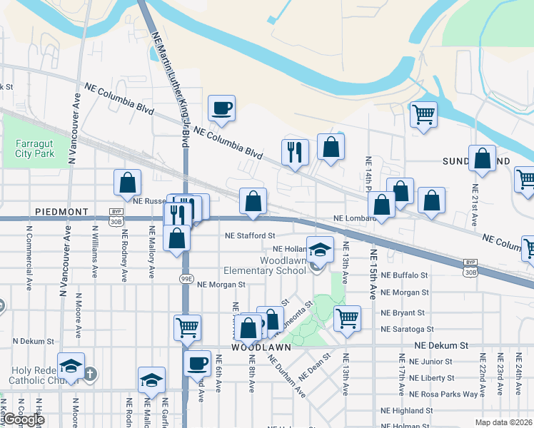map of restaurants, bars, coffee shops, grocery stores, and more near 809 Northeast Lombard Street in Portland