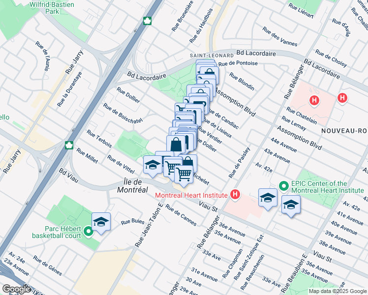 map of restaurants, bars, coffee shops, grocery stores, and more near 5167 Rue Jean-Talon Est in Montréal