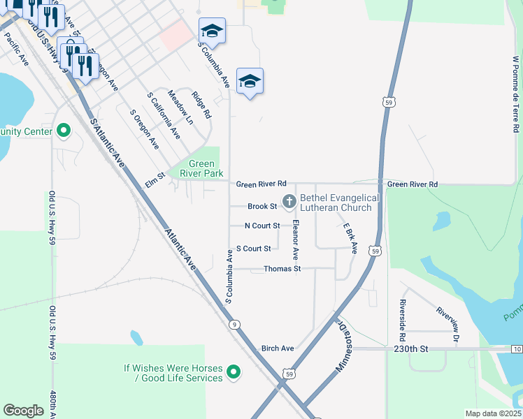 map of restaurants, bars, coffee shops, grocery stores, and more near 57 Brook Street in Morris