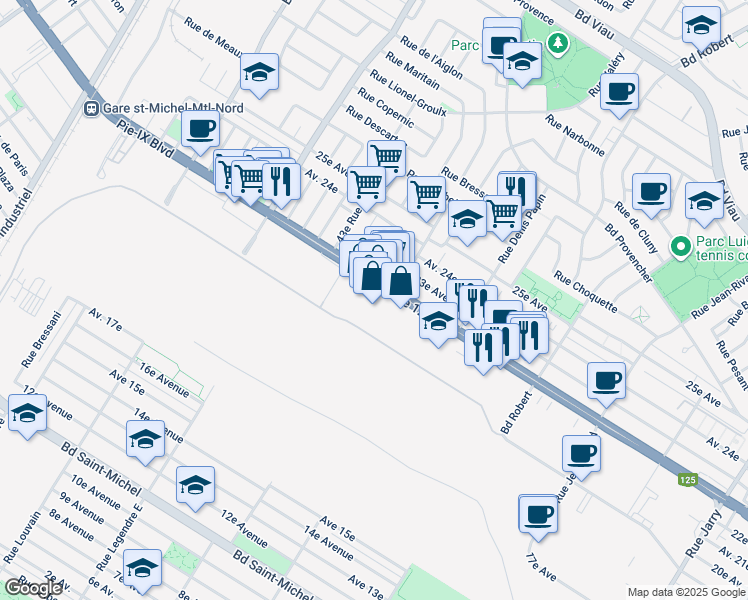 map of restaurants, bars, coffee shops, grocery stores, and more near in Montreal