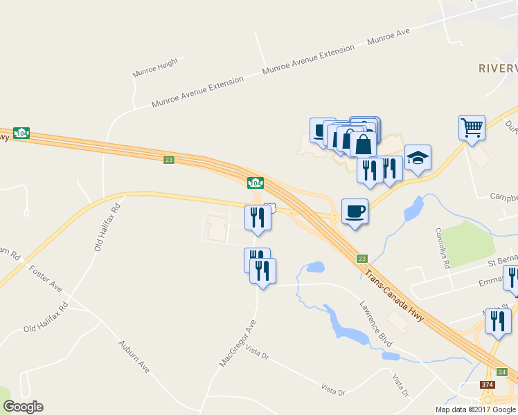 map of restaurants, bars, coffee shops, grocery stores, and more near Westville Road in Pictou County