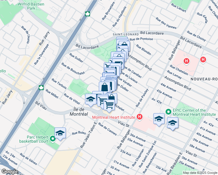 map of restaurants, bars, coffee shops, grocery stores, and more near 5167 Rue Jean-Talon Est in Montréal