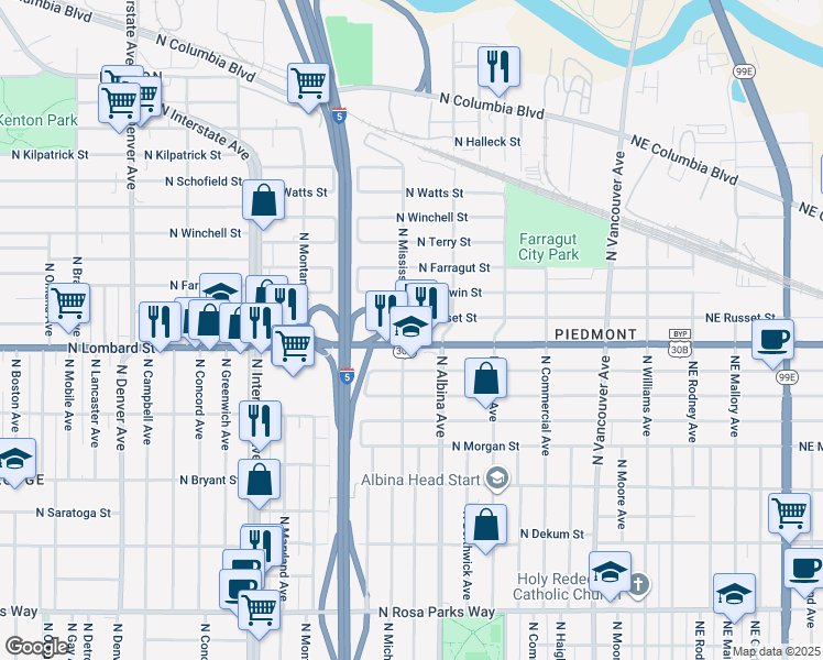 map of restaurants, bars, coffee shops, grocery stores, and more near in Portland