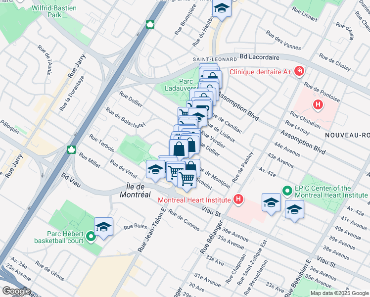 map of restaurants, bars, coffee shops, grocery stores, and more near in Montreal