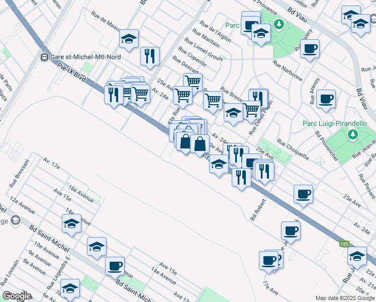 map of restaurants, bars, coffee shops, grocery stores, and more near 8950 Boulevard Pie-IX in Montréal