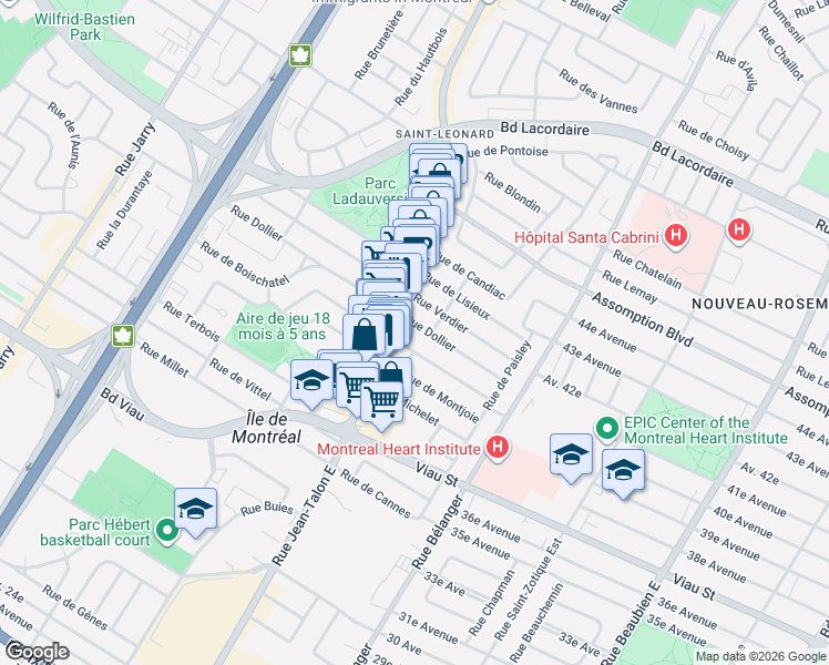 map of restaurants, bars, coffee shops, grocery stores, and more near 7240 Rue Dollier in Montréal